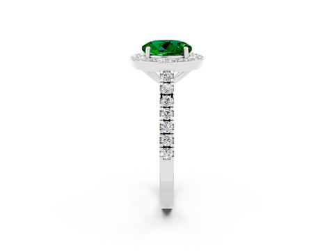 White gold Round Cut Halo Diamond Ring with Pavé Band and Three-Prong Setting_2