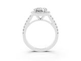 White gold Round Cut Halo Diamond Ring with Pavé Band and Three-Prong Setting_3