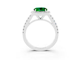 White gold Round Cut Halo Diamond Ring with Pavé Band and Three-Prong Setting_3