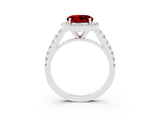 White gold Round Cut Halo Diamond Ring with Pavé Band and Three-Prong Setting_3