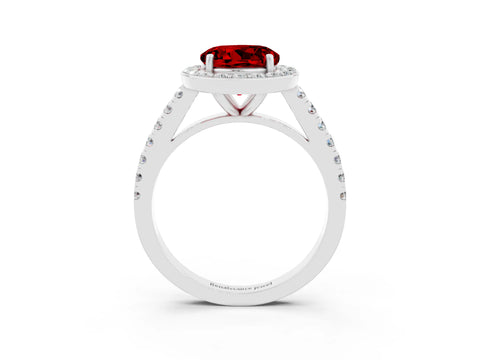 White gold Round Cut Halo Diamond Ring with Pavé Band and Three-Prong Setting_3