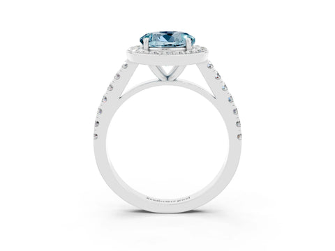 White gold Round Cut Halo Diamond Ring with Pavé Band and Three-Prong Setting_3
