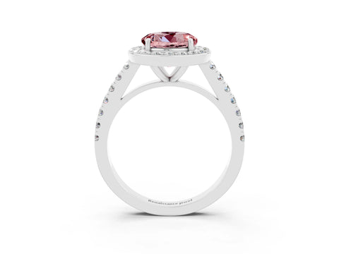 White gold Round Cut Halo Diamond Ring with Pavé Band and Three-Prong Setting_3