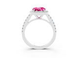 White gold Round Cut Halo Diamond Ring with Pavé Band and Three-Prong Setting_3