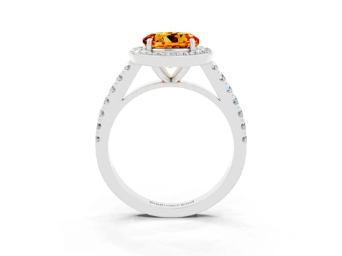 White gold Round Cut Halo Diamond Ring with Pavé Band and Three-Prong Setting_3