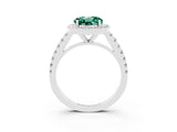White gold Round Cut Halo Diamond Ring with Pavé Band and Three-Prong Setting_3
