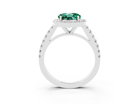 White gold Round Cut Halo Diamond Ring with Pavé Band and Three-Prong Setting_3
