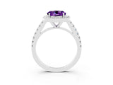 White gold Round Cut Halo Diamond Ring with Pavé Band and Three-Prong Setting_3