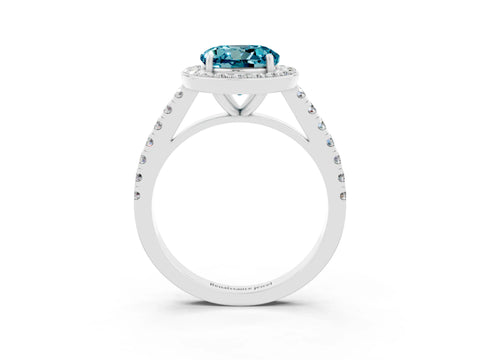 White gold Round Cut Halo Diamond Ring with Pavé Band and Three-Prong Setting_3