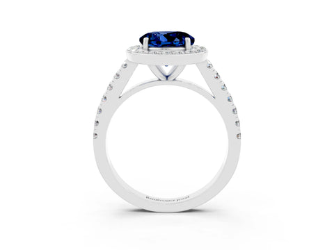 White gold Round Cut Halo Diamond Ring with Pavé Band and Three-Prong Setting_3