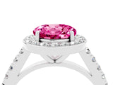 White gold Round Cut Halo Diamond Ring with Pavé Band and Three-Prong Setting_4