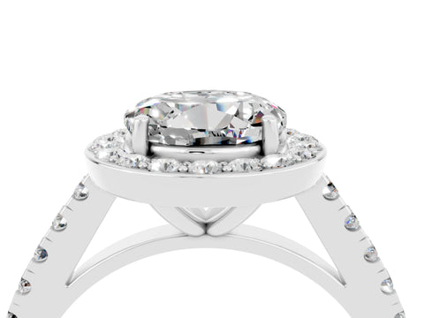 White gold Round Cut Halo Diamond Ring with Pavé Band and Three-Prong Setting_4