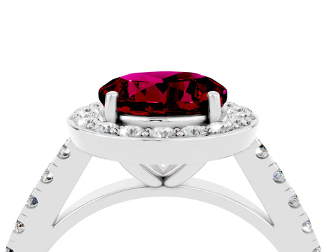 White gold Round Cut Halo Diamond Ring with Pavé Band and Three-Prong Setting_4