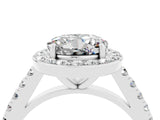 White gold Round Cut Halo Diamond Ring with Pavé Band and Three-Prong Setting_4