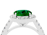 White gold Round Cut Halo Diamond Ring with Pavé Band and Three-Prong Setting_4
