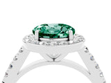 White gold Round Cut Halo Diamond Ring with Pavé Band and Three-Prong Setting_4