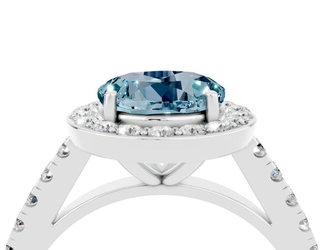 White gold Round Cut Halo Diamond Ring with Pavé Band and Three-Prong Setting_4