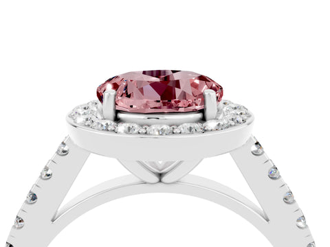 White gold Round Cut Halo Diamond Ring with Pavé Band and Three-Prong Setting_4