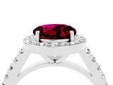 White gold Round Cut Halo Diamond Ring with Pavé Band and Three-Prong Setting_4