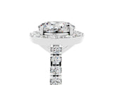 White gold Round Cut Halo Diamond Ring with Pavé Band and Three-Prong Setting_5