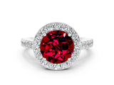 White gold Round Cut Halo Diamond Ring with Pavé Band and Three-Prong Setting