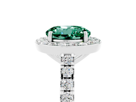 White gold Round Cut Halo Diamond Ring with Pavé Band and Three-Prong Setting_5