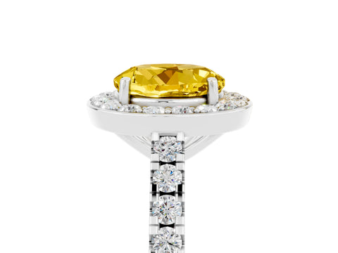 White gold Round Cut Halo Diamond Ring with Pavé Band and Three-Prong Setting_5