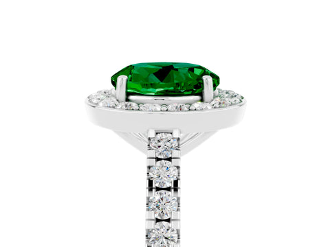 White gold Round Cut Halo Diamond Ring with Pavé Band and Three-Prong Setting_5