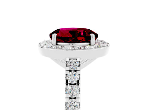 White gold Round Cut Halo Diamond Ring with Pavé Band and Three-Prong Setting_5