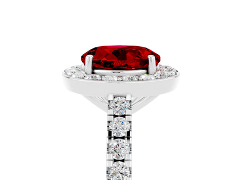White gold Round Cut Halo Diamond Ring with Pavé Band and Three-Prong Setting_5