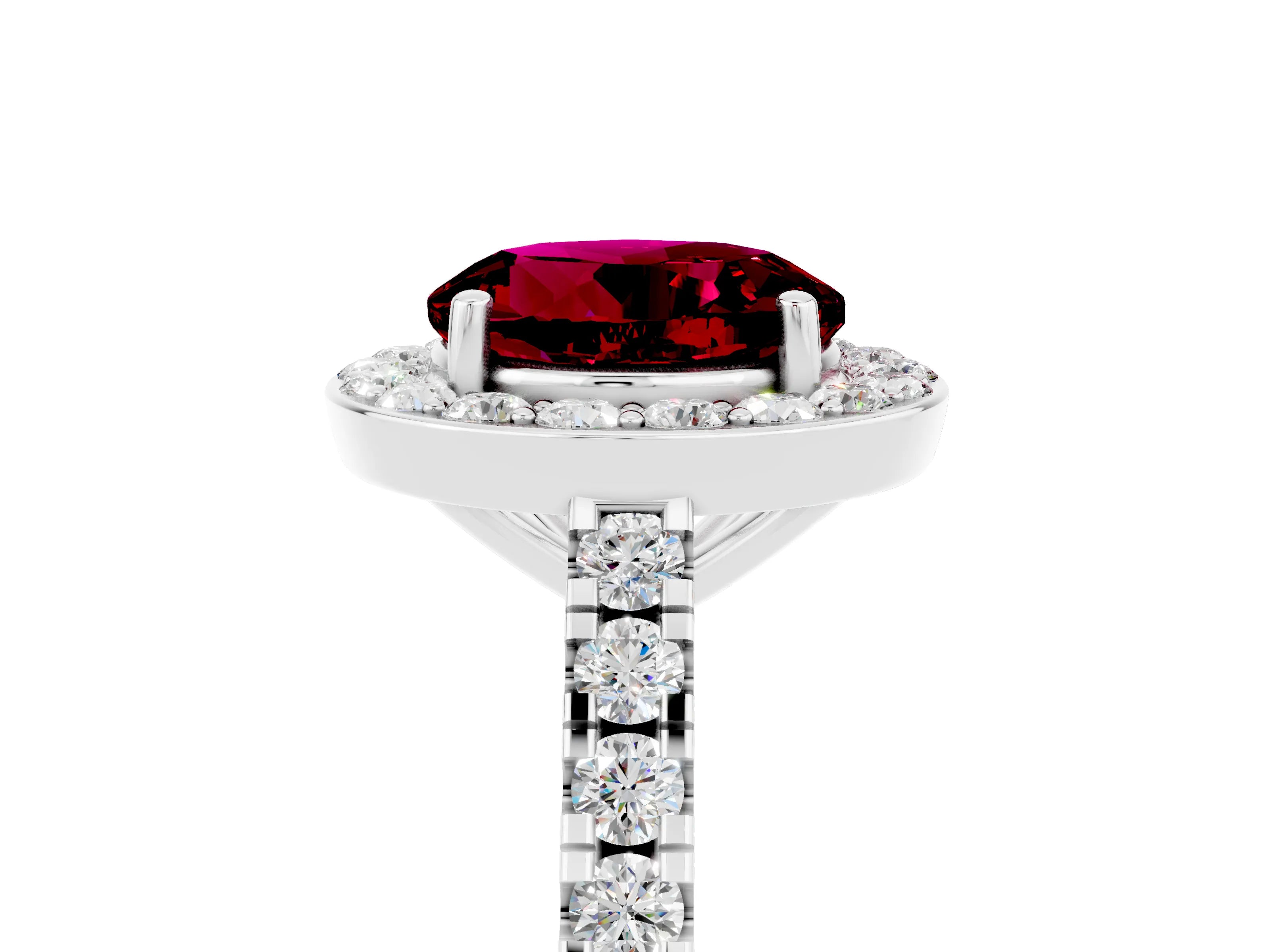 White gold Round Cut Halo Diamond Ring with Pavé Band and Three-Prong Setting_5