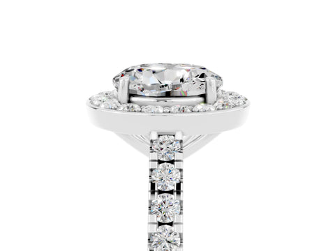 White gold Round Cut Halo Diamond Ring with Pavé Band and Three-Prong Setting_5