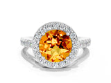 White gold Round Cut Halo Diamond Ring with Pavé Band and Three-Prong Setting_6