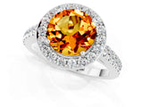 White gold Round Cut Halo Diamond Ring with Pavé Band and Three-Prong Setting_7