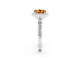 White gold Round Cut Halo Diamond Ring with Pavé Band and Three-Prong Setting_8