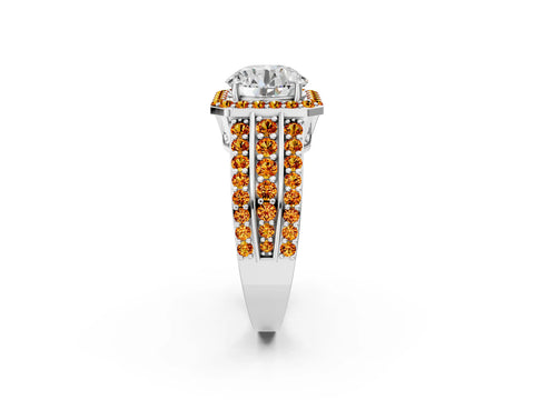 White gold Round Cut Halo Diamond Ring with Round with Citrine side stone Split Shank and Prong Setting_14