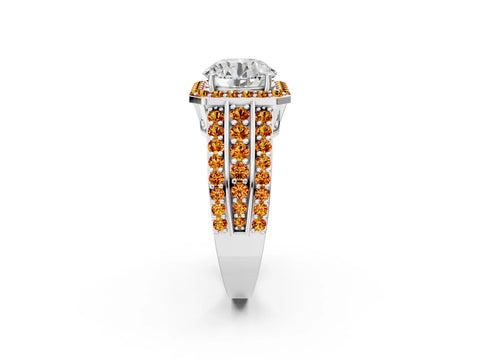 White gold Round Cut Halo Diamond Ring with Round with Citrine side stone Split Shank and Prong Setting_68