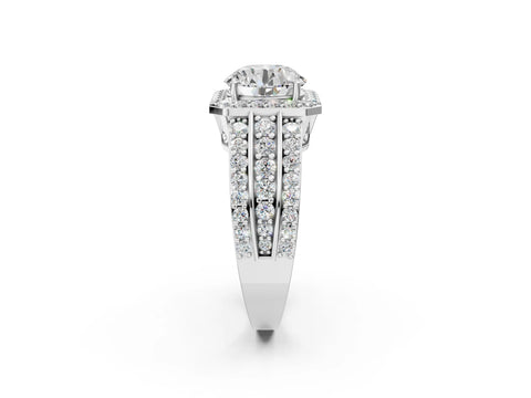 White gold Round Cut Halo Diamond Ring with Round with Moissanite side stone Split Shank and Prong Setting_26