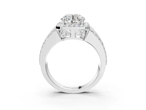 White gold Round Cut Halo Diamond Ring with Round with Moissanite side stone Split Shank and Prong Setting_27
