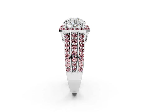 White gold Round Cut Halo Diamond Ring with Round with Morganite side stone Split Shank and Prong Setting_50