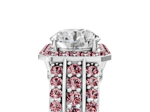 White gold Round Cut Halo Diamond Ring with Round with Morganite side stone Split Shank and Prong Setting_53