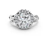 White gold Round Cut Halo Diamond Ring with Scrollwork Band and Four-Prong Setting_110