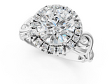 White gold Round Cut Halo Diamond Ring with Scrollwork Band and Four-Prong Setting_110