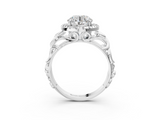 White gold Round Cut Halo Diamond Ring with Scrollwork Band and Four-Prong Setting_112
