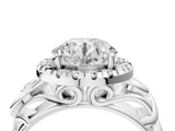 White gold Round Cut Halo Diamond Ring with Scrollwork Band and Four-Prong Setting_113