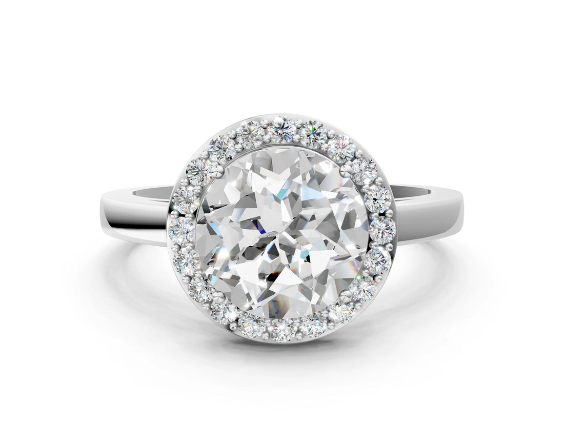 White gold Round Cut Halo Diamond Ring with Solitaire Band and Prong Setting_7