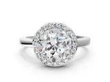 White gold Round Cut Halo Diamond Ring with Solitaire Band and Prong Setting_7