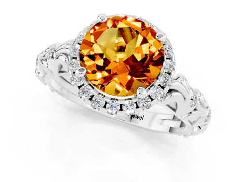 White gold Round Cut Halo Diamond Solitaire with Filigree Band and Four-Prong Setting_1