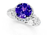 White gold Round Cut Halo Diamond Solitaire with Filigree Band and Four-Prong Setting_1