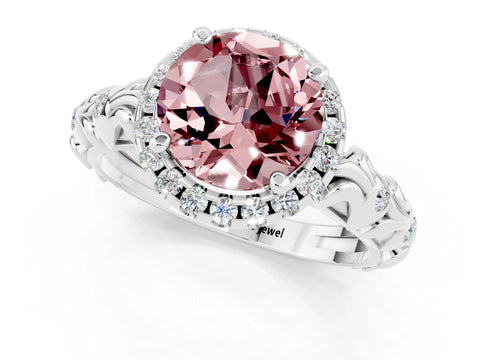White gold Round Cut Halo Diamond Solitaire with Filigree Band and Four-Prong Setting_1